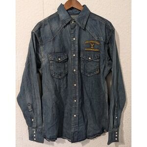 Yellowstone Dark Denim Pearl Snap Embroidered Western Shirt: Men's L Women's XL